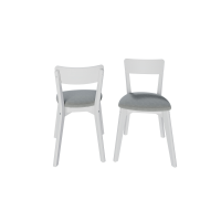2 Cadeiras de madeira com encosto em MDF cor branco e estofado cinza |Coleção Scandian